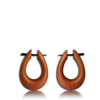 Load image into Gallery viewer, Sawoholz Pin Creolen handgeschnitzt hohler Tropfen Horn Pin Ohrringe
