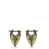 Load image into Gallery viewer, Pin Creolen Messing Brass antik golden verziert handgefertigt Ohrringe
