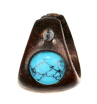 Load image into Gallery viewer, Holz Pin Creolen 14mm dunkelbraun Horn-Pin Ohrringe Türkis Inlay rund Handarbeit
