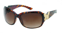 Load image into Gallery viewer, Sonnenbrille Damen Glamour getönt 400UV Schmetterlinge Bügel oval groß: Tortoiseshell-Optik, große dunkel getönte Gläser, UV-Schutz 400 und goldene Schmetterlingsdetails an den Bügeln.

