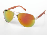 Cargar imagen en el visor de la galería, Sonnenbrille Piloten Retro 400 UV Steg dick Bügel Holzmaserung
