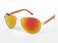 Cargar imagen en el visor de la galería, Sonnenbrille Piloten Retro 400 UV Doppelsteg Bügel Holzmaserung

