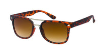 Load image into Gallery viewer, The Sonnenbrille Retro Doppelsteg Vintage 400UV Nerd getönt features a brown-orange tortoiseshell frame, metal double bridge, and brown gradient lenses with UV 400 protection, shown against a white background.
