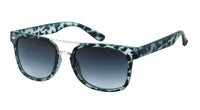 Load image into Gallery viewer, The Sonnenbrille Retro Doppelsteg Vintage 400UV Nerd getönt features blue and black leopard square frames, dark gradient lenses, a slim silver Doppelsteg, and UV400 protection for a stylish vintage look.
