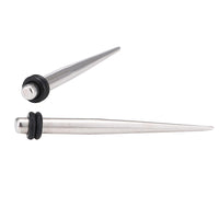 Load image into Gallery viewer, Piercing Spike Expander Edelstahl silbern Ohrstecker zwei Gummiringe schwarz
