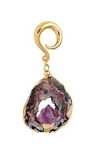 Cargar imagen en el visor de la galería, Ohrgewicht Piercing Hook Edelstahl Stein gold lila
