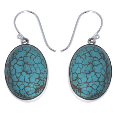oval gewölbt Silberohrringe Howlith türkis Ohrringe Ohrhänger Damen Schmuck 925er Sterling Silber