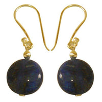 Load image into Gallery viewer, Damenohrringe mit blauem Lapis, rund, mit 925er Sterlingsilberbügel
