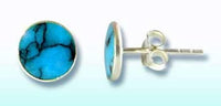 Load image into Gallery viewer, Ohrstecker, Türkis, flach rund, 4 mm Ø, in massivem Silber eingefasst, 925er Sterlingsilber-Stift
