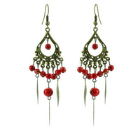 Cargar imagen en el visor de la galería, Ohrringe Messing Damen Ohrhänger Kupfer Ohrschmuck Schmuck Steine rot
