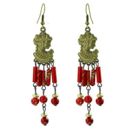 Cargar imagen en el visor de la galería, Ohrringe Messing Damen Ohrhänger Kupfer Ohrschmuck Frau Steine rot
