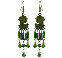 Cargar imagen en el visor de la galería, Ohrringe Messing Damen Ohrhänger Kupfer Ohrschmuck Frau Steine grün
