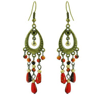 Cargar imagen en el visor de la galería, Ohrringe Messing Damen Ohrhänger Kupfer Ohrschmuck oval Steine rot
