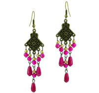 Load image into Gallery viewer, Ohrringe Messing Damen Ohrhänger Kupfer Ohrschmuck Steine pink quadratisch
