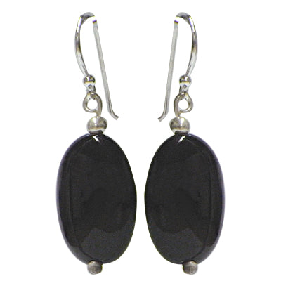 Silberohrringe mit Onyx aus 925er Sterling Silber Onyxohrringe Damen Scheiben oval