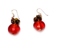 Cargar imagen en el visor de la galería, Damen Ohrringe Ohrhänger 925er Sterling Silber Perlen Steine rot braun gelb
