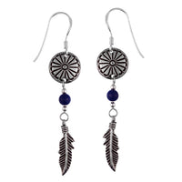 Load image into Gallery viewer, Ohrhänger Perle Lapis blau Feder Sterling Silber Ohrringe Damen Indianer Schmuck
