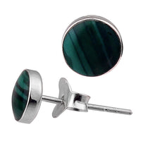 Load image into Gallery viewer, Ohrstecker Malachit grün Stein 925er Sterlingsilber rund Silberohrstecker unisex Steinohrstecker
