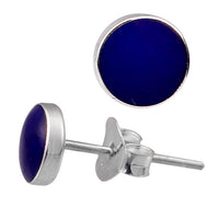 Cargar imagen en el visor de la galería, Ohrstecker Achat dunkelblau Stein 925er Sterlingsilber rund Silberohrstecker unisex Steinohrstecker
