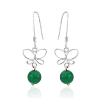 Load image into Gallery viewer, Ohrhänger Stein Perle 925er Sterling Silber Jade grün rund Schmetterling
