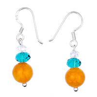 Load image into Gallery viewer, Ohrhänger Stein Perle orange 925er Sterling Silber Katzenauge türkis weiß Kristalle
