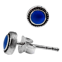 Cargar imagen en el visor de la galería, Ohrstecker blau Lapis Lazuli Stein rund 5 mm Ø 925er Sterling Silber dunkel oxidiert Rand
