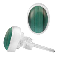 Load image into Gallery viewer, Ohrstecker Malachit grün oval 8 mm 925er Sterling Silber Rand Stein Silberohrstecker
