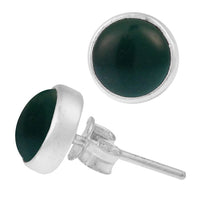 Load image into Gallery viewer, Ohrstecker Jade grün rund 10 mm 925er Sterling Silber Rand Stein Silberohrstecker
