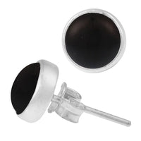 Load image into Gallery viewer, Ohrstecker Onyx schwarz rund 10 mm 925er Sterling Silber Rand Stein Silberohrstecker
