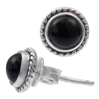 Load image into Gallery viewer, Ohrstecker Zopf Rand Onyx schwarz rund 8 mm 925er Sterling Silber Stein Silberohrstecker
