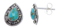 Load image into Gallery viewer, Ohrstecker türkis Tropfen Stein silber Rand 8 mm silber Steine eingefasst 925er Sterlingsilber
