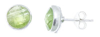 Load image into Gallery viewer, Ohrstecker Prehnit rund 8 mm Rand 925er Sterlingsilber gebürstet facettiert grün
