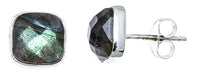 Load image into Gallery viewer, Ohrstecker Labradorit Quadrat 8 mm 925er Sterlingsilber Rand facettiert gewölbt bunt grau
