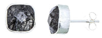 Load image into Gallery viewer, Ohrstecker schwarz Rutilquarz Quadrat 8 mm 925er Sterlingsilber facettiert Rillen Rand
