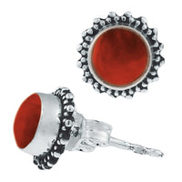 Load image into Gallery viewer, Silberohrstecker Karneol rund 8 mm Punkte Spitzen Rand 925er Sterling Silber
