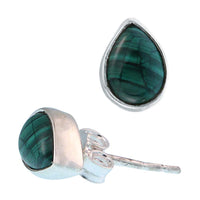 Load image into Gallery viewer, Ohrstecker Malachit grün Tropfen 6 mm 925er Sterling Silber Rand Stein Silberohrstecker
