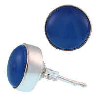 Load image into Gallery viewer, Ohrstecker Chalzedon blau rund 8 mm 925er Sterling Silber Rand Stein Silberohrstecker

