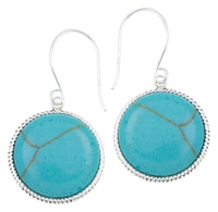 Load image into Gallery viewer, Silberohrhänger kreisförmig Scheibe türkis hell Seilrand 18 mm 925 Sterlingsilber
