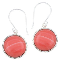 Load image into Gallery viewer, Silberohrhänger kreisförmig 14 mm Scheibe koralle Stein Seilrand 925 Sterlingsilber
