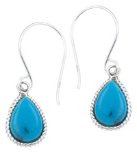 Load image into Gallery viewer, Silberohrhänger Tropfen 8 mm Türkis dunkel Seilrand 925 Sterlingsilber Ohrringe

