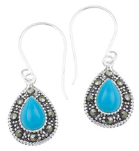 Load image into Gallery viewer, Silberohrringe Tropfen 12 mm blau Türkis Silberrrand Glitzer 925 Sterlingsilber Ohrringe
