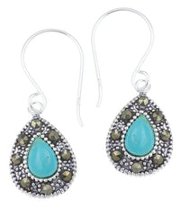 Load image into Gallery viewer, Silberohrringe Tropfen 12 mm hell Türkis Silberrrand Glitzer 925 Sterlingsilber Ohrringe
