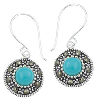 Load image into Gallery viewer, Silberohrringe rund 11 mm hell Türkis Silberrrand Glitzer 925 Sterlingsilber Ohrringe
