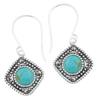 Load image into Gallery viewer, Silberohrringe Karo 12 mm hell Türkis Silberrrand Glitzer 925 Sterlingsilber Ohrringe
