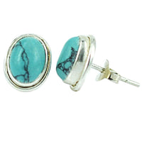 Load image into Gallery viewer, Ohrstecker Türkis oval 10 mm Ø 925er Sterling Silber Unisex Schmuck Ohrringe Silberohrstecker
