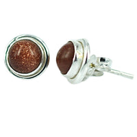 Load image into Gallery viewer, Ohrstecker Braun Sandstein rund Rand 10 mm Ø eingefasst 925er Sterlingsilber glänzend
