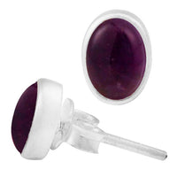 Load image into Gallery viewer, Ohrstecker Amethyst lila oval 8 mm 925er Sterling Silber Rand Stein Silberohrstecker
