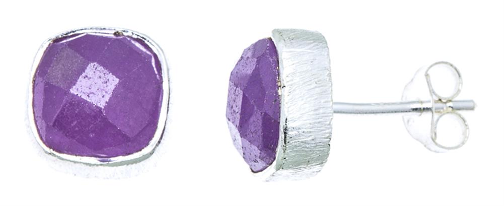 Ohrstecker Amethyst lila Quadrat 6 mm 925er Sterlingsilber facettiert Rillen Rand