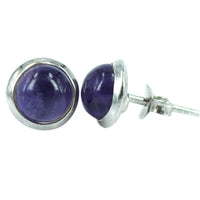 Load image into Gallery viewer, Ohrstecker blau gold Lapis rund 8 mm Ø Rand poliert gefasst 925er Sterlingsilber
