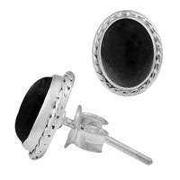 Load image into Gallery viewer, Ohrstecker Zopf Rand Onyx oval 10 mm 925er Sterling Silber Stein Silberohrstecker
